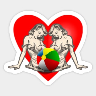 Girl on the beach with colored ball Sticker